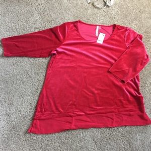 NY Collection Red Velvety Asymmetrical Top Size 2x
